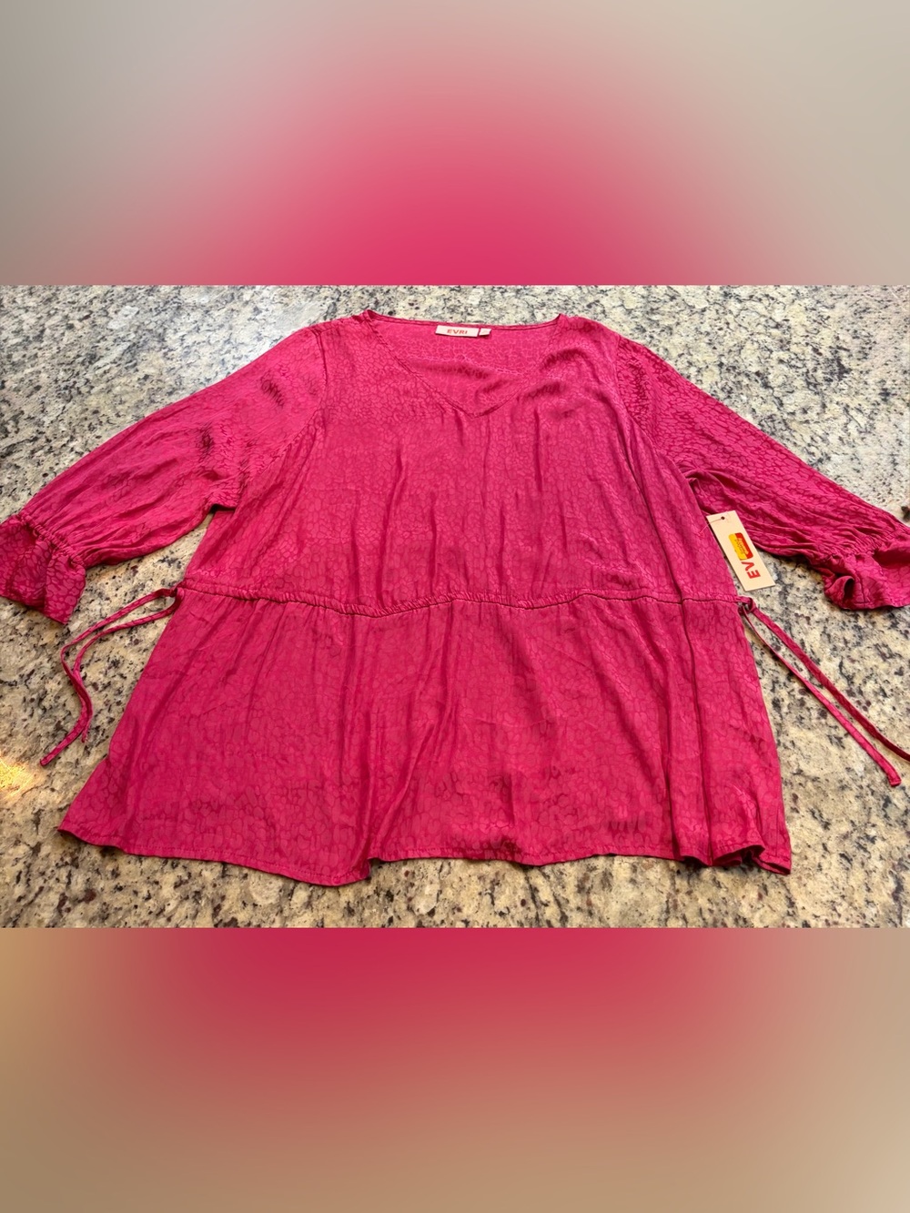 EVRI Fuchsia Peplum V-Neck Tunic